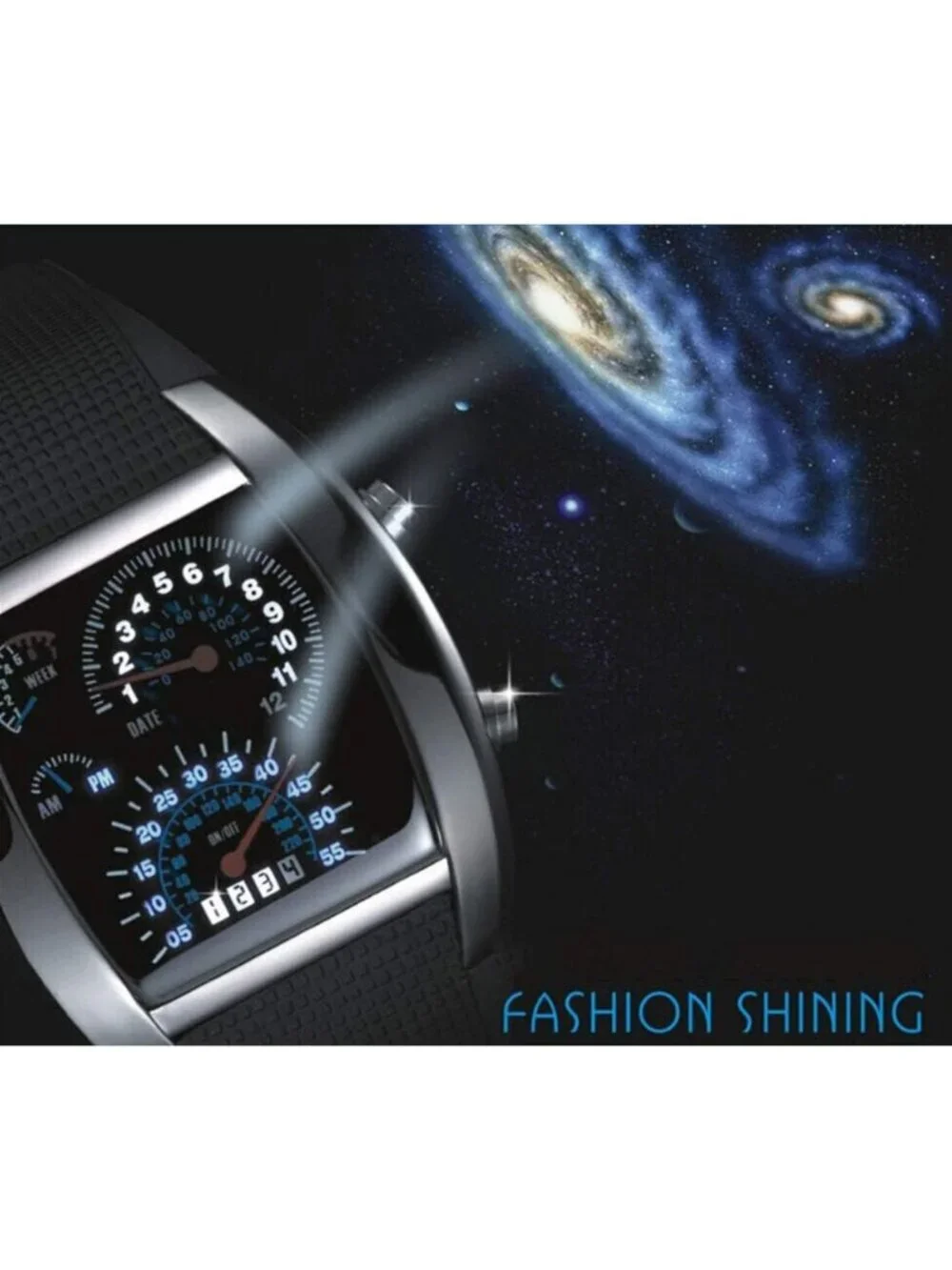 Men's Black Analog Quartz Silicone Triangle Dial Iron Cobra LED Digital Watch